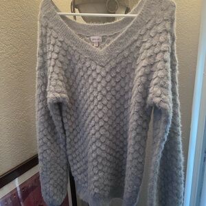 Dizzy Light Gray V-Neck Textured Sweater